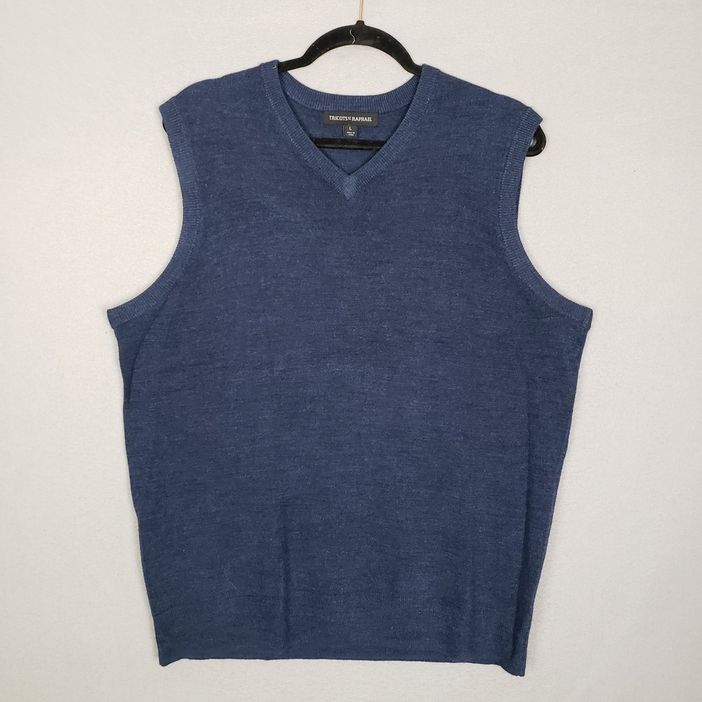 Tricots St Raphael Men's Sweater Vest Solid Dark Blue‎ Office Academia Size L
